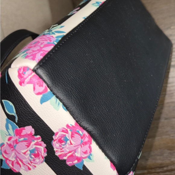 Betsey Johnson Black and Pink Floral Striped Satchel NWOT - Picture 6 of 6